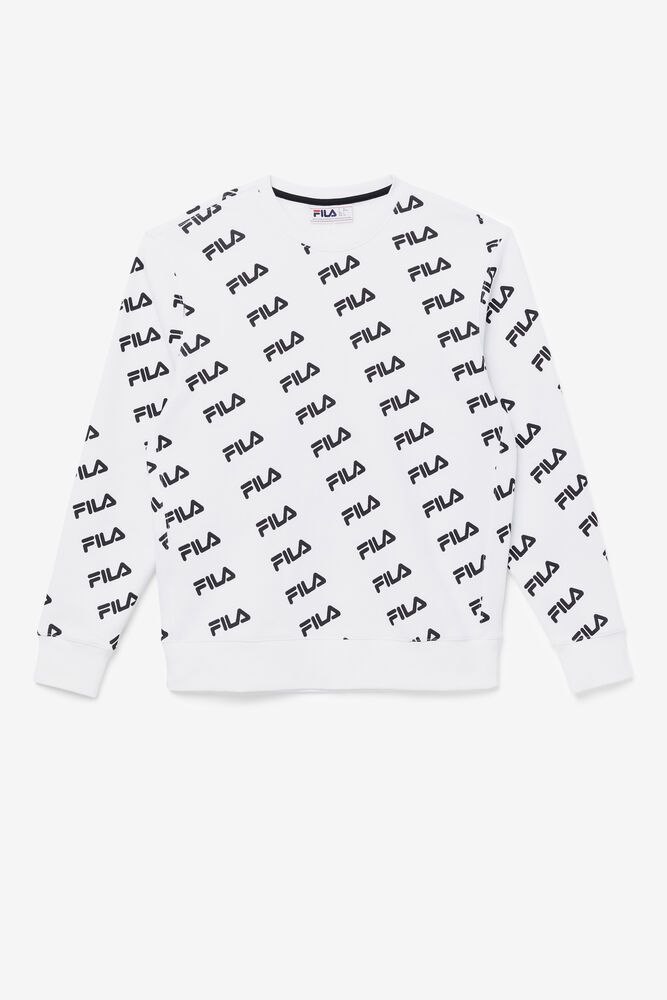 Fila Diagonal Logo Crew White Sweatshirt Womens - NZ 47019-LKYG